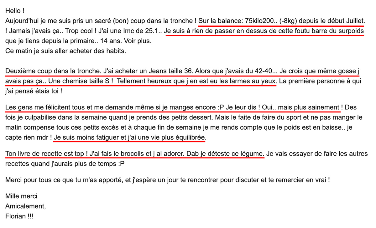 Témoignage de Florian : Sur la balance 75KG200 (-8kg) depuis le début juiller